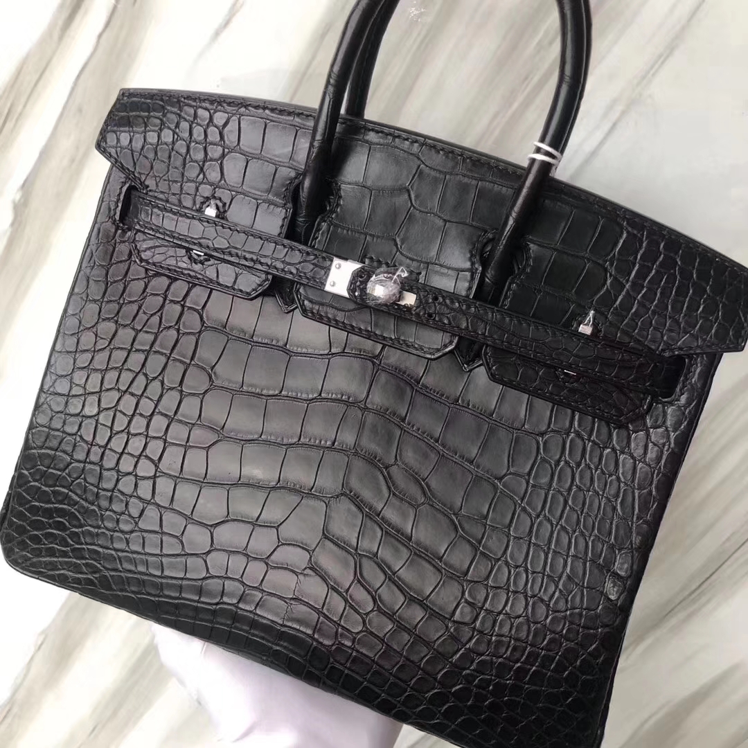 Hermès(爱马仕)Birkin铂金包 雾面框框美洲鳄 ck89黑色 顶级工艺 蜡线全手工 银扣 25cm-拉尔森鳄鱼皮具定制 - 爱马仕包包官网 Hermès(爱马仕)Birkin铂金包 雾面框框美洲鳄 ck89黑色 顶级工艺 蜡线全手工 银扣 25cm