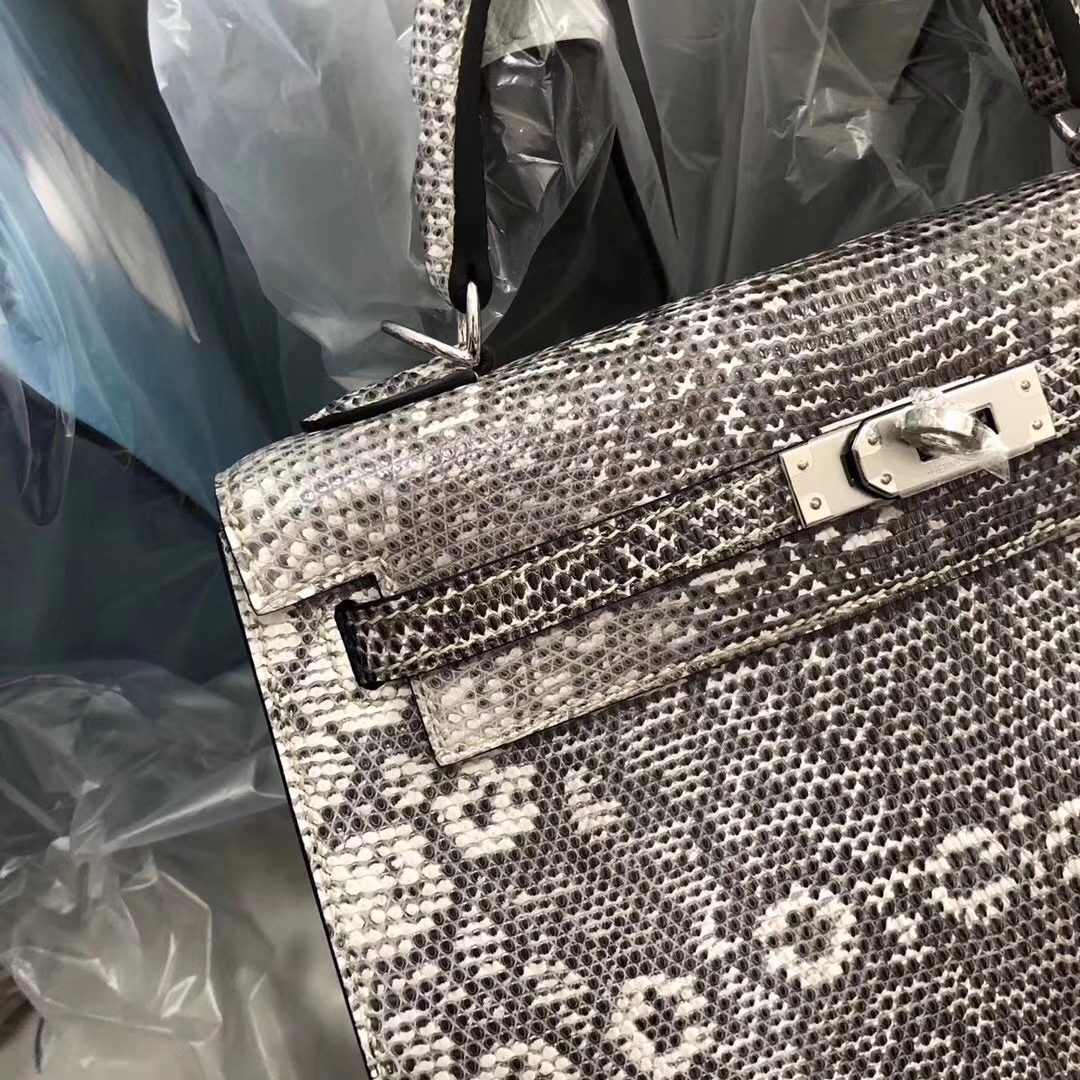 Hermès（爱马仕）Kelly凯莉包 Lizard 御用进口蜥蜴皮 全手工蜜蜡线缝 01自然色 银扣 25cm 现货