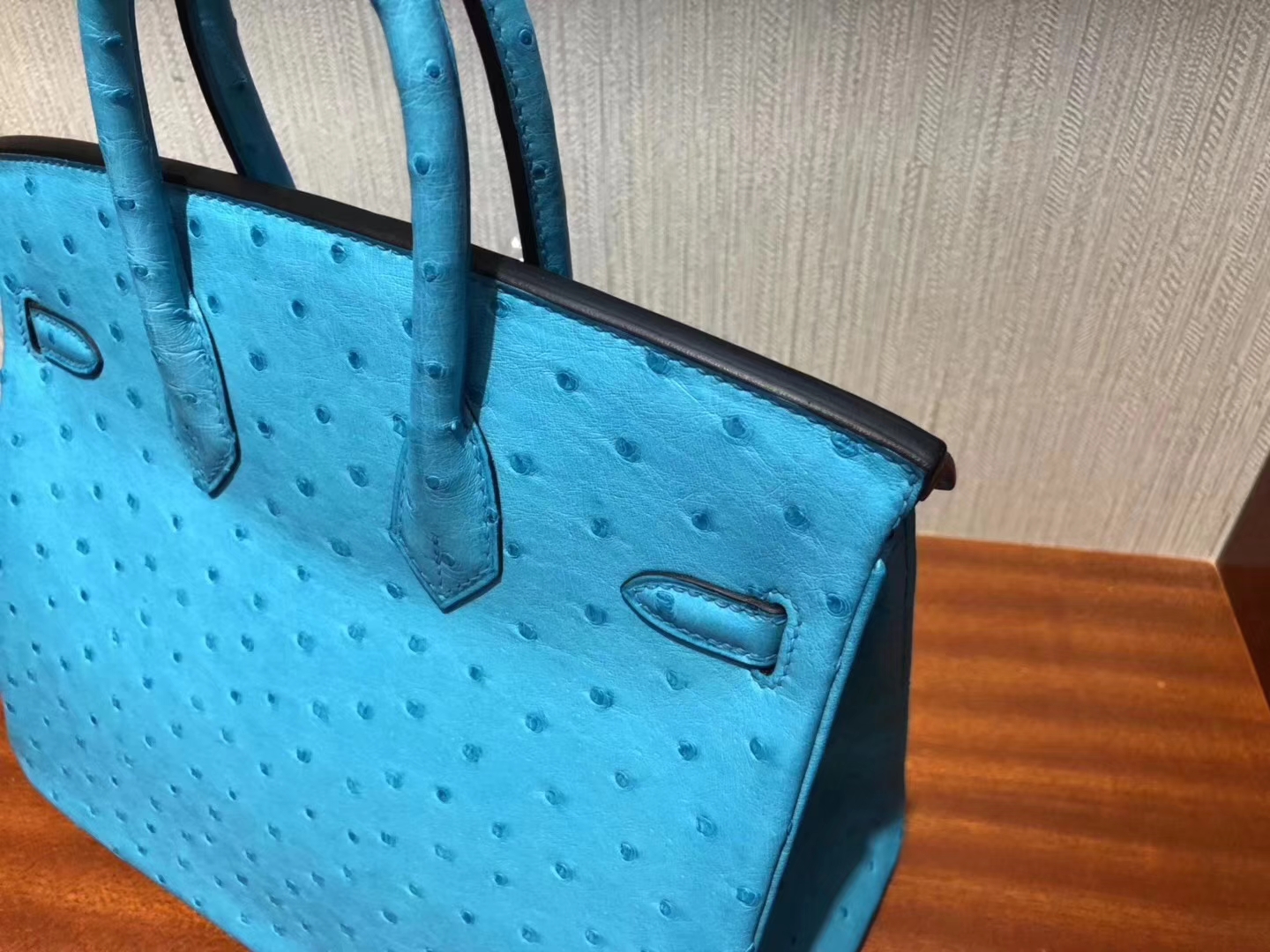 Hermès（爱马仕）Birkin铂金包 Ostrich kk 鸵鸟 3p 马卡龙蓝 银扣 25cm 现货