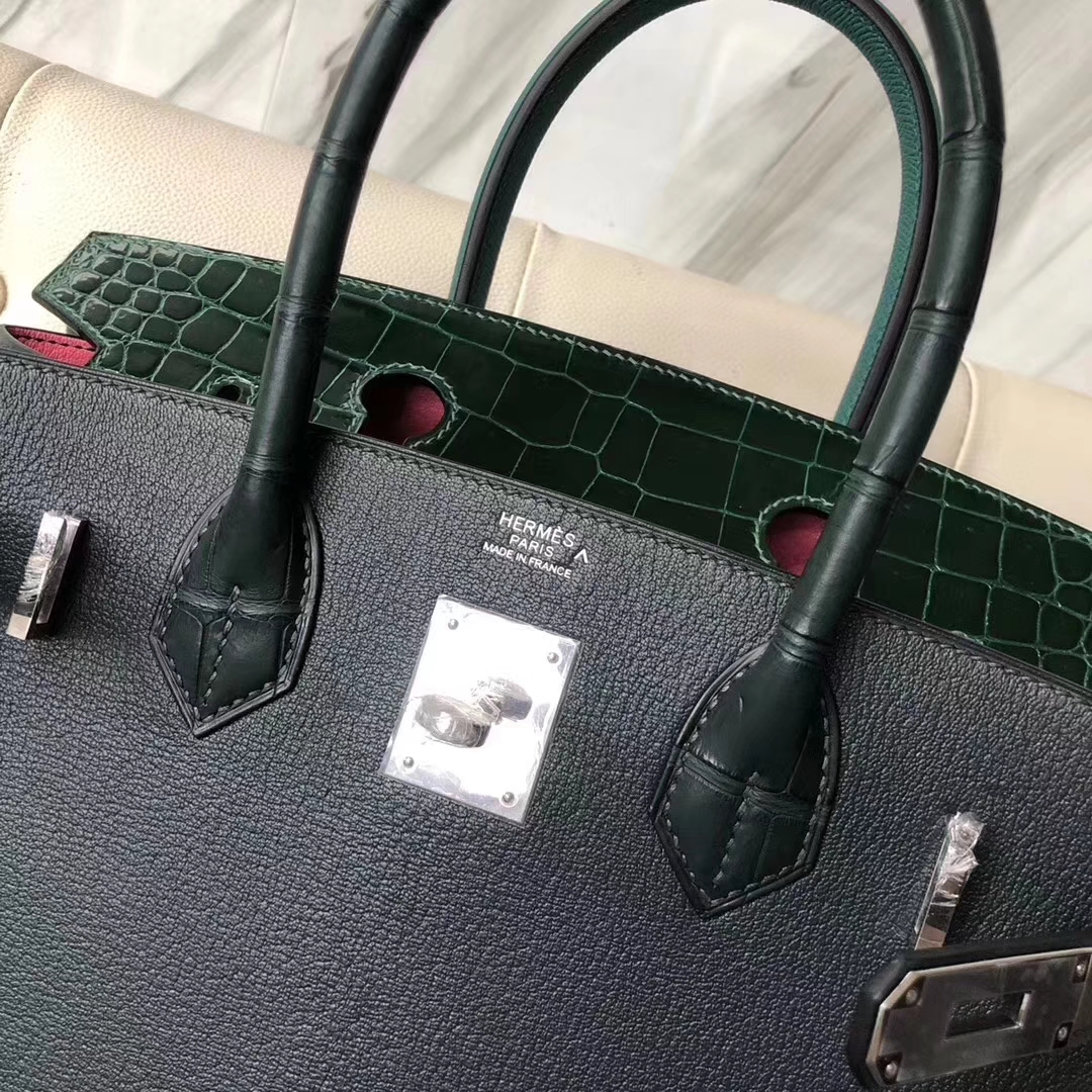 Hermès（爱马仕）Birkin铂金包 八拼色 银扣 30cm