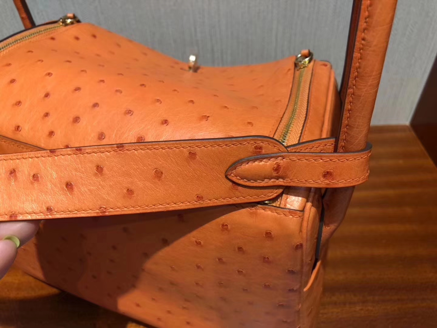 Hermès（爱马仕）Lindy琳迪包 Ostrich kk 鸵鸟 93橙色 orange 26cm