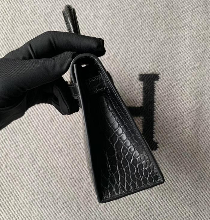 Hermès（爱马仕）minikelly迷你凯莉 黑色 美洲黑雾面 银扣 2代