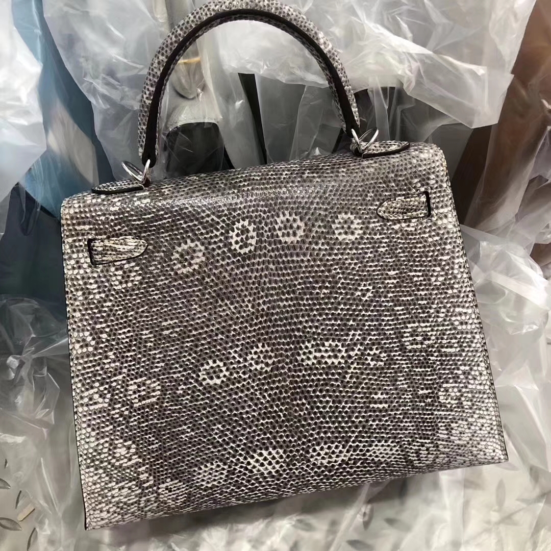Hermès（爱马仕）Kelly凯莉包 Lizard 御用进口蜥蜴皮 全手工蜜蜡线缝 01自然色 银扣 25cm 现货