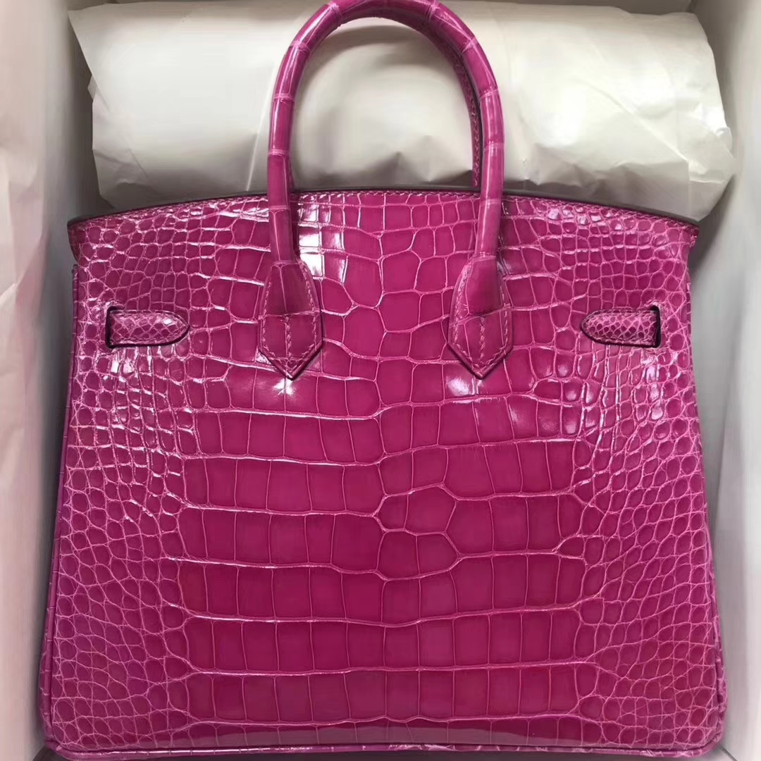 Hermès（爱马仕）Birkin铂金包 Alligator shiny 亮面鳄鱼J5 天方夜谭粉紫 金扣 顶级手缝 25cm