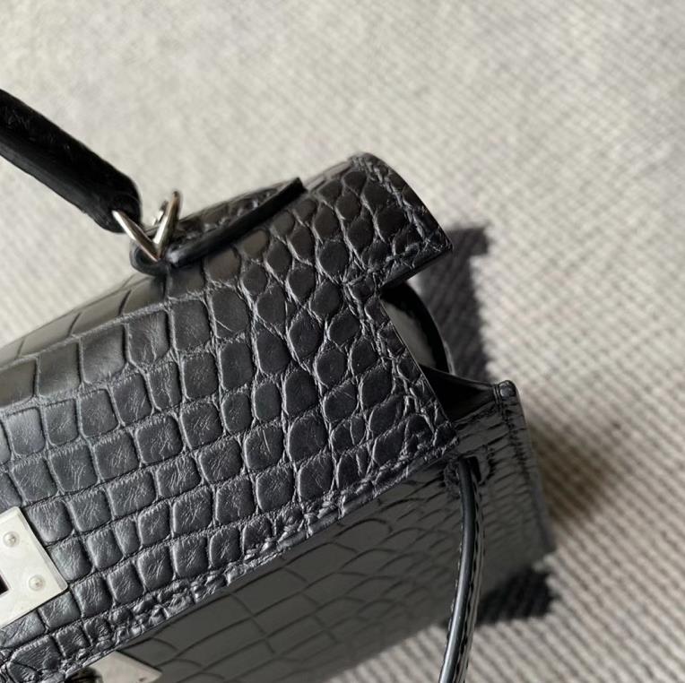 Hermès（爱马仕）minikelly迷你凯莉 黑色 美洲黑雾面 银扣 2代