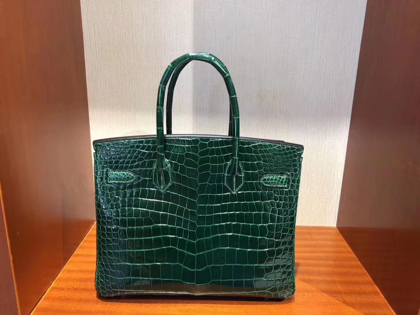 Hermès（爱马仕）Birkin铂金包 亮面澳洲鳄鱼 ck67 祖母绿  银扣 30cm