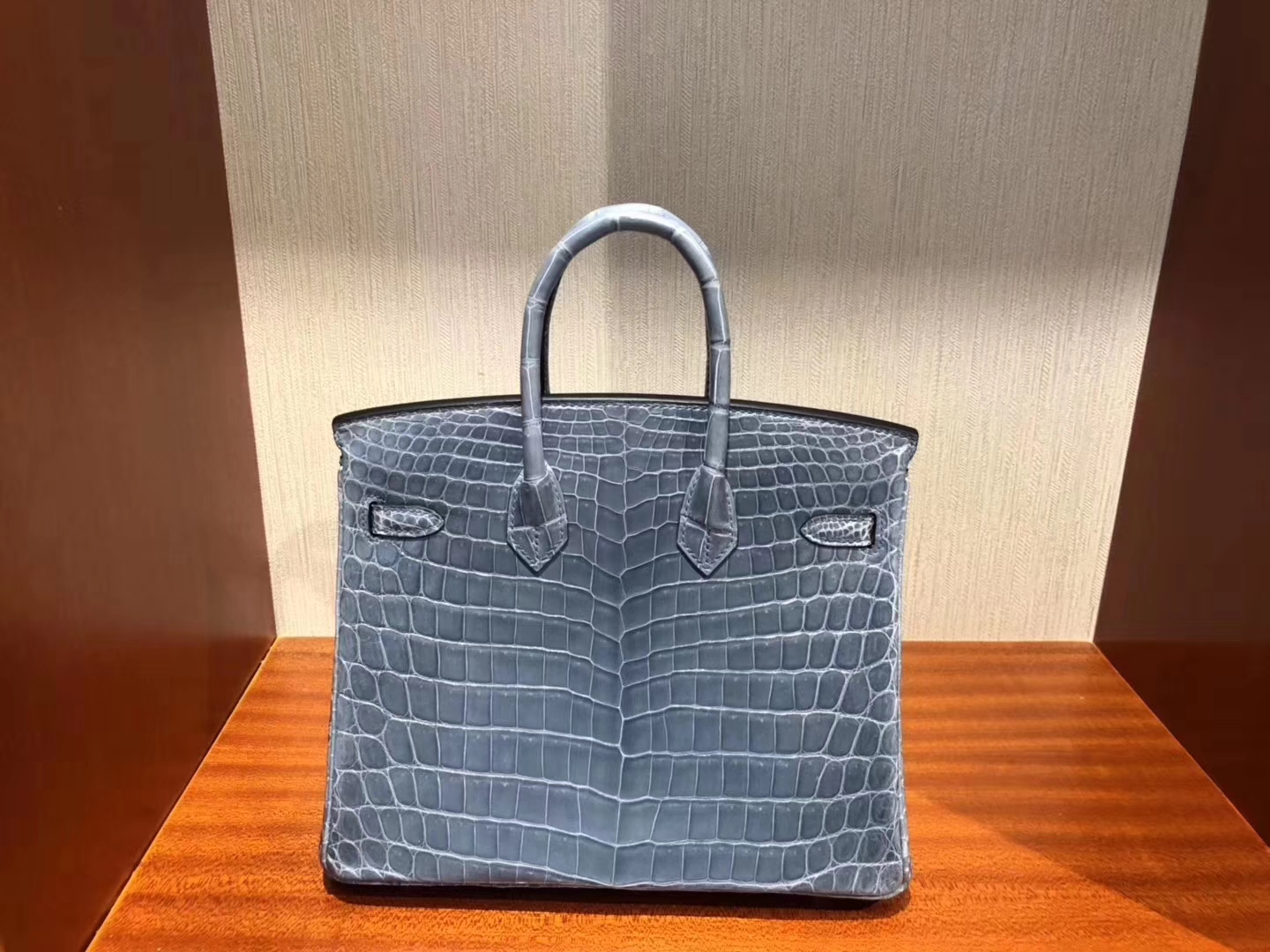 Hermès（爱马仕）Birkin铂金包 牛仔蓝 亮面鳄鱼 ck75 银扣 顶级手缝 25cm 现货