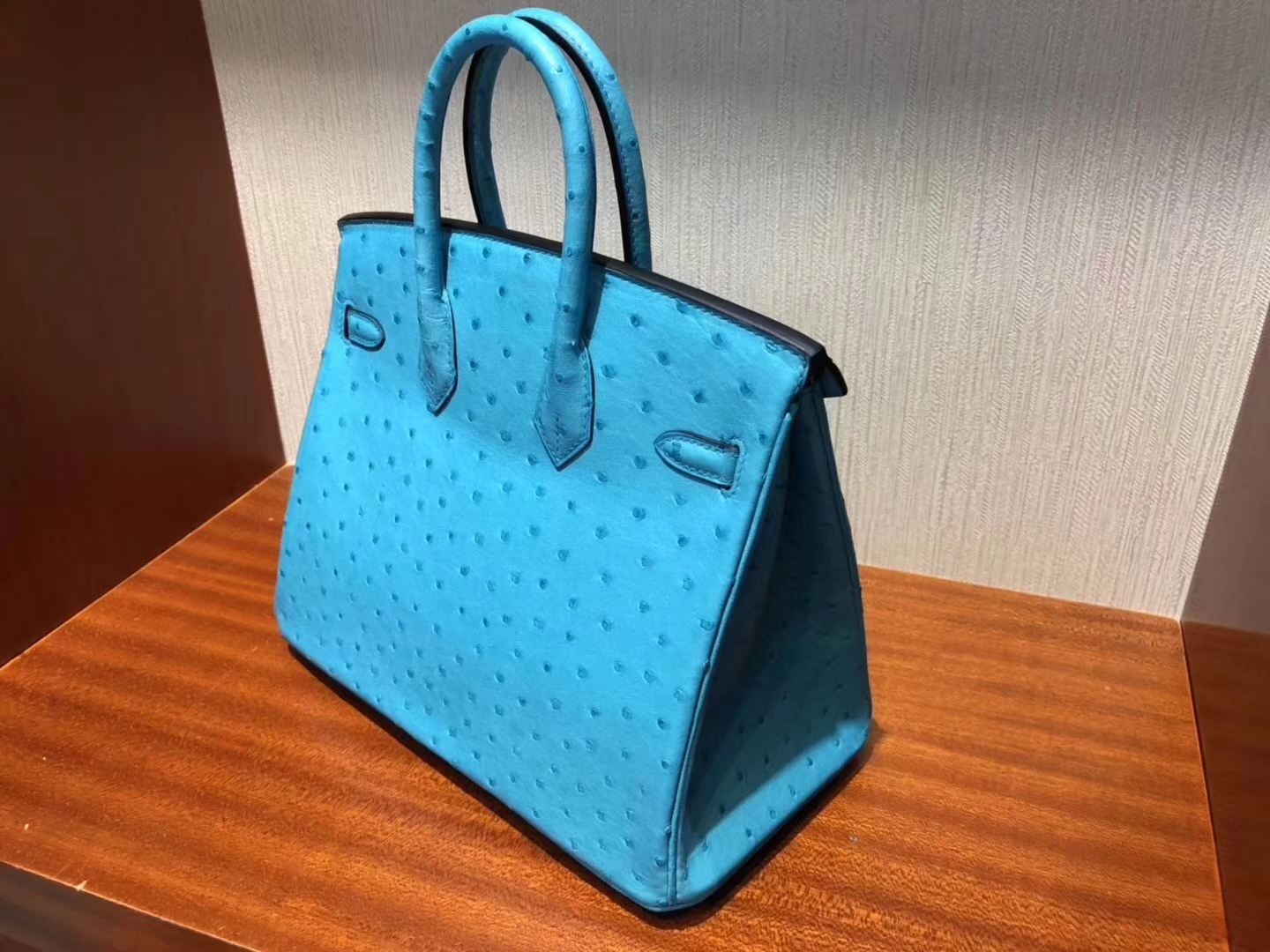Hermès（爱马仕）Birkin铂金包 Ostrich kk 鸵鸟 3p 马卡龙蓝 银扣 25cm 现货