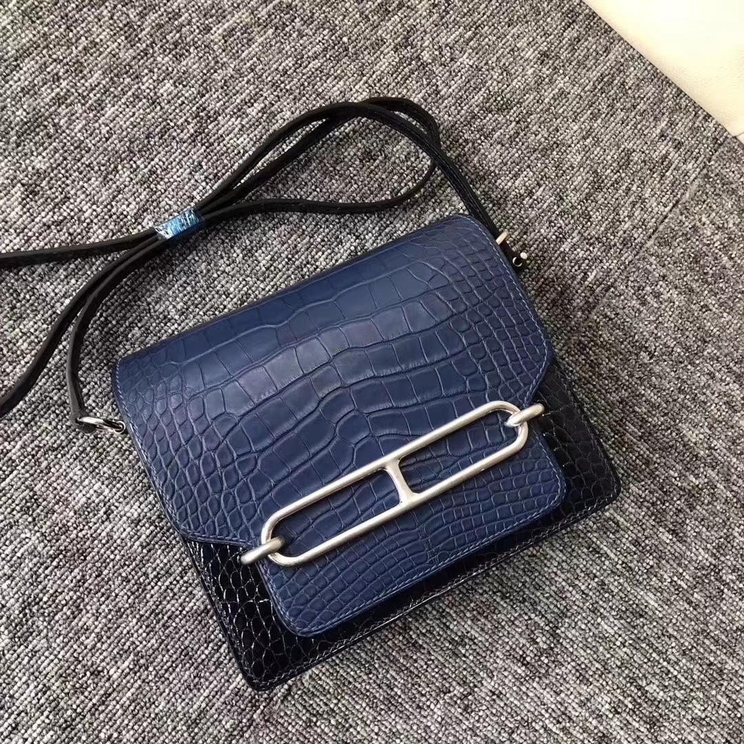 Hermès（爱马仕）Roulis Alligator 鳄鱼 马耳他蓝宝石蓝 银扣 超美 18cm
