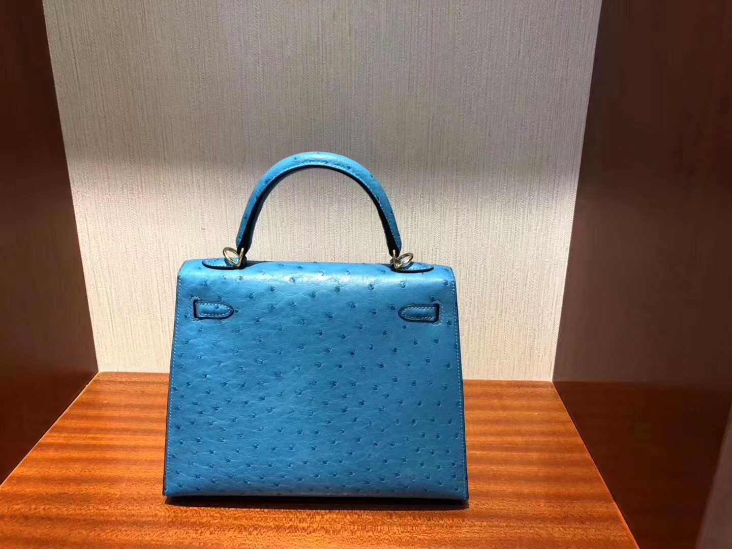 Hermès（爱马仕）Kelly凯莉包 Ostrich kk鸵鸟 7w 伊兹密尔蓝 金扣 小可爱 25cm 现货