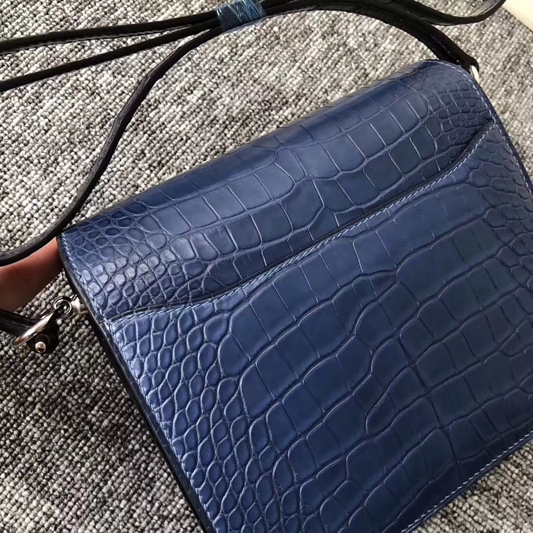 Hermès（爱马仕）Roulis Alligator 鳄鱼 马耳他蓝宝石蓝 银扣 超美 18cm
