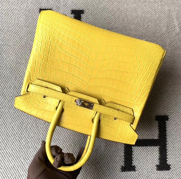 Hermès（爱马仕）Birkin铂金包 黄色 雾面鳄鱼皮 银扣 25cm