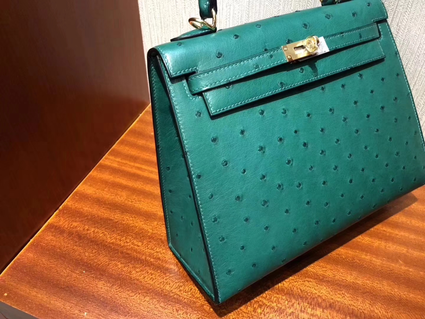 Hermès（爱马仕）Kelly凯莉包 Ostrich kk鸵鸟 U4 丝绒绿 金扣 小可爱 25cm 现货