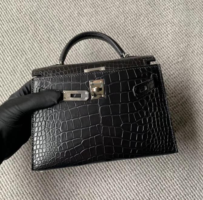 Hermès（爱马仕）minikelly迷你凯莉 黑色 美洲黑雾面 银扣 2代