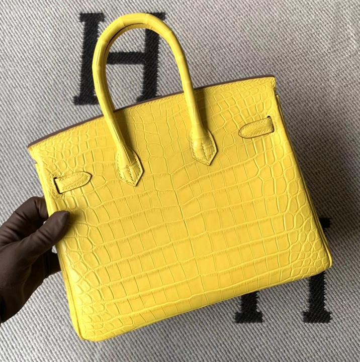 Hermès（爱马仕）Birkin铂金包 黄色 雾面鳄鱼皮 银扣 25cm