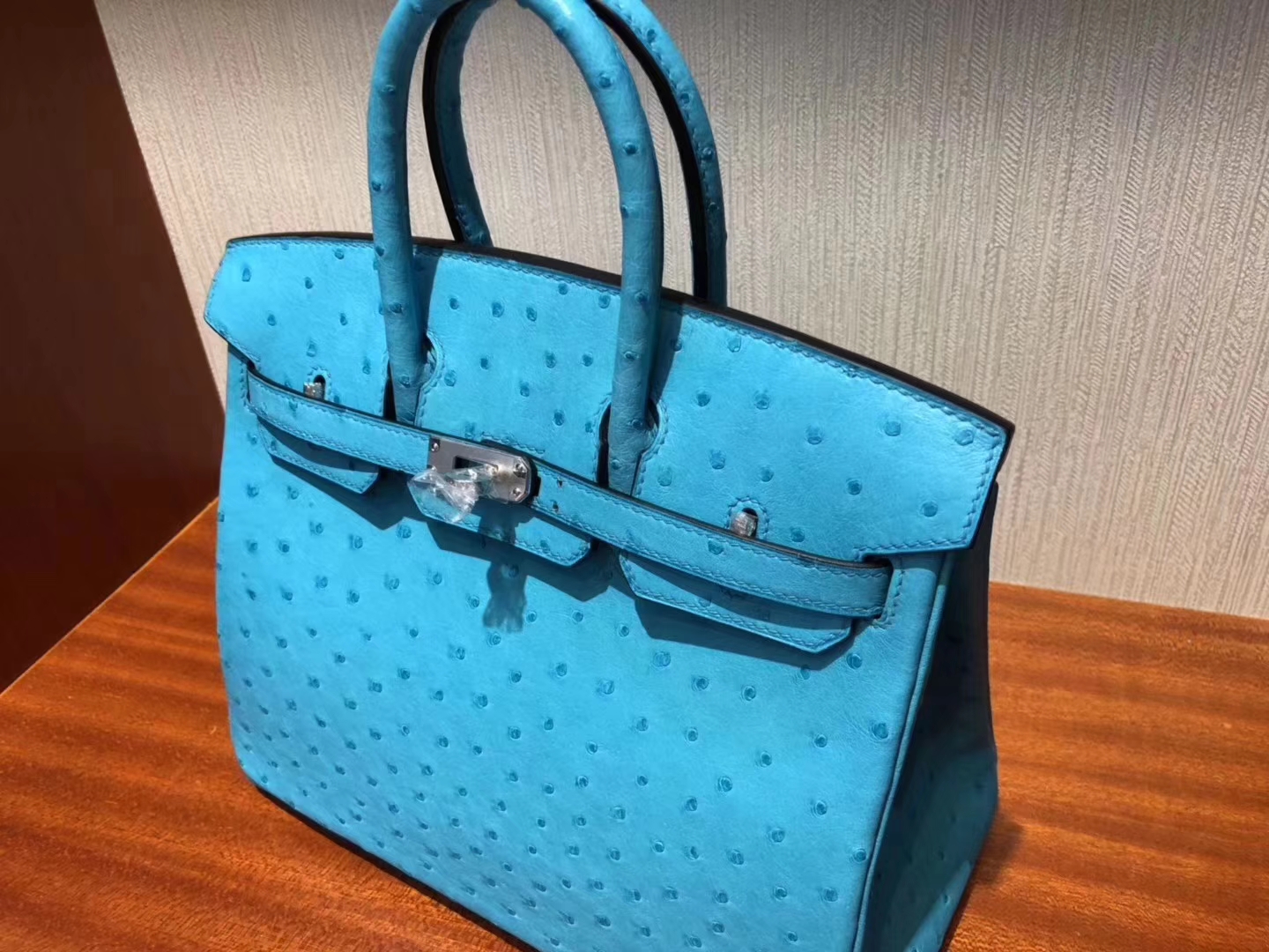 Hermès（爱马仕）Birkin铂金包 Ostrich kk 鸵鸟 3p 马卡龙蓝 银扣 25cm 现货