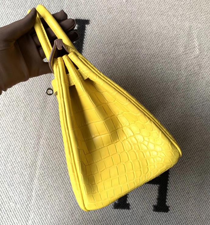 Hermès（爱马仕）Birkin铂金包 黄色 雾面鳄鱼皮 银扣 25cm