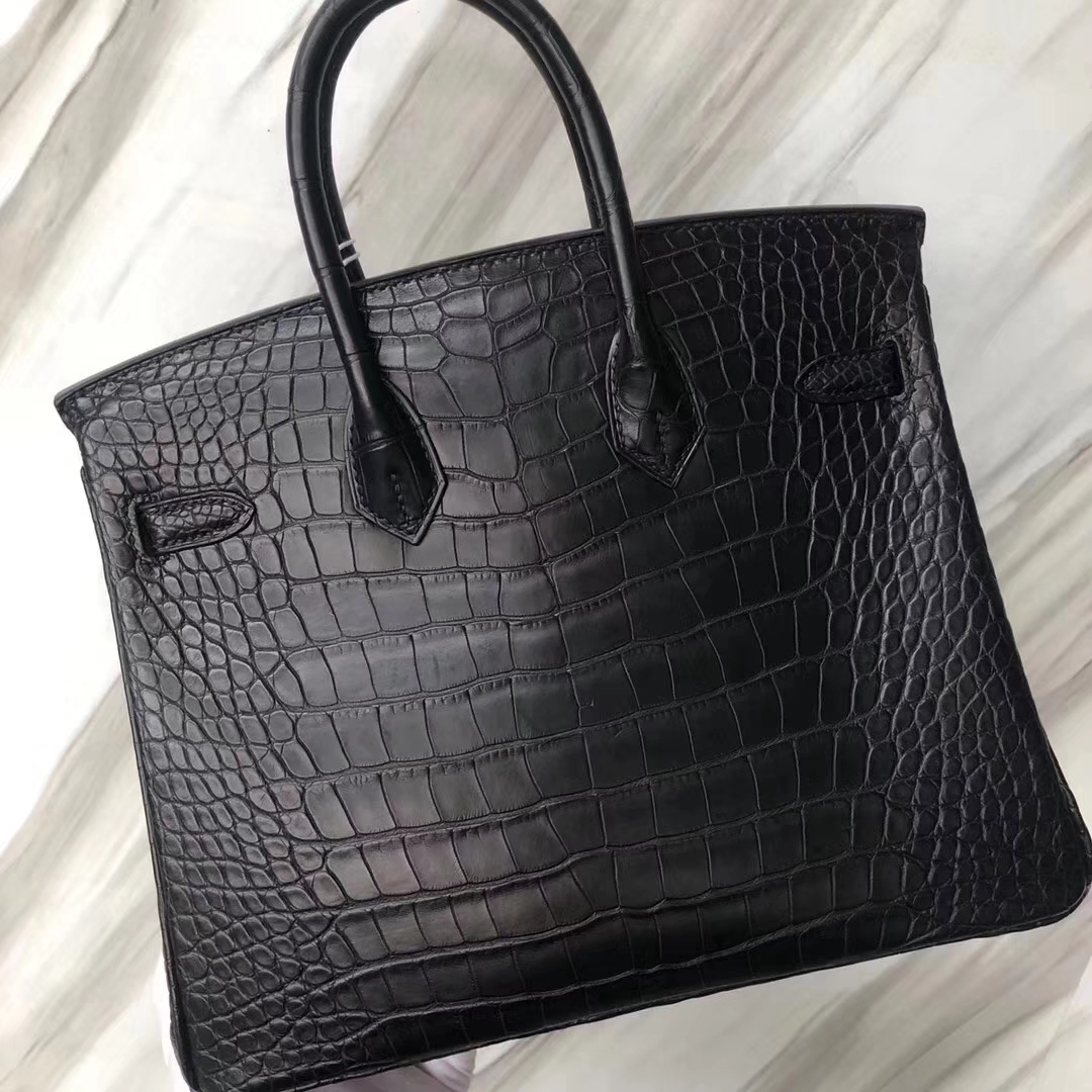 Hermès（爱马仕）Birkin铂金包 雾面框框美洲鳄 ck89黑色 顶级工艺 蜡线全手工 银扣 25cm