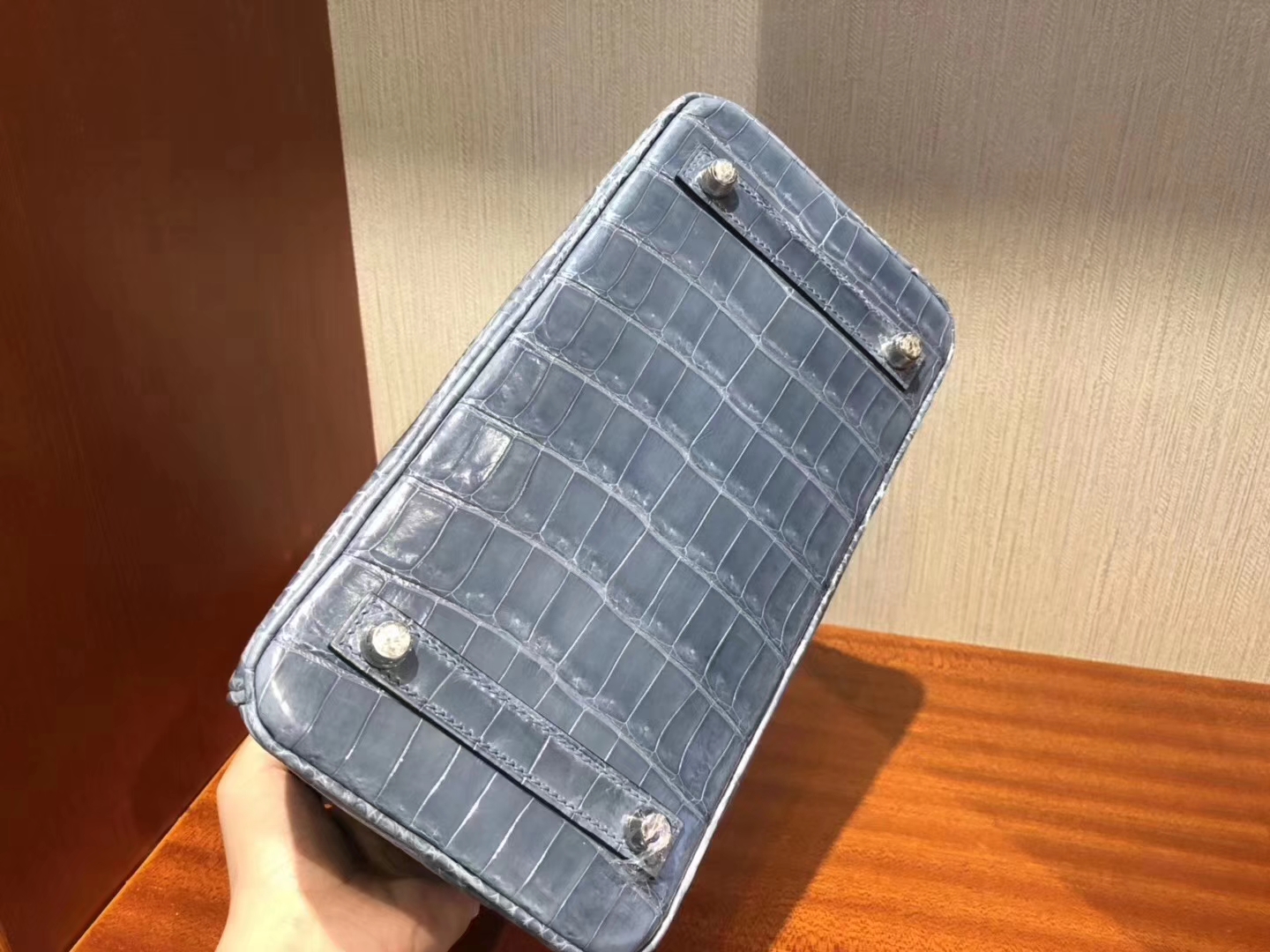 Hermès（爱马仕）Birkin铂金包 牛仔蓝 亮面鳄鱼 ck75 银扣 顶级手缝 25cm 现货