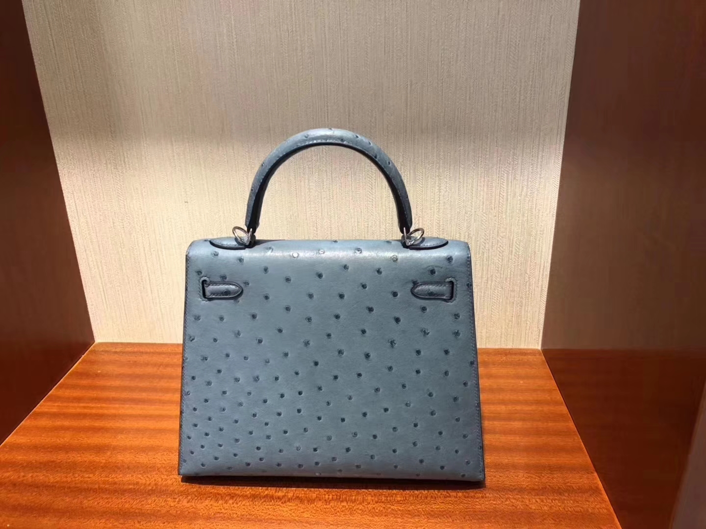 Hermès（爱马仕）Kelly凯莉包 Ostrich kk鸵鸟 8U 冰川蓝 blue glacier 银扣 25cm 现货