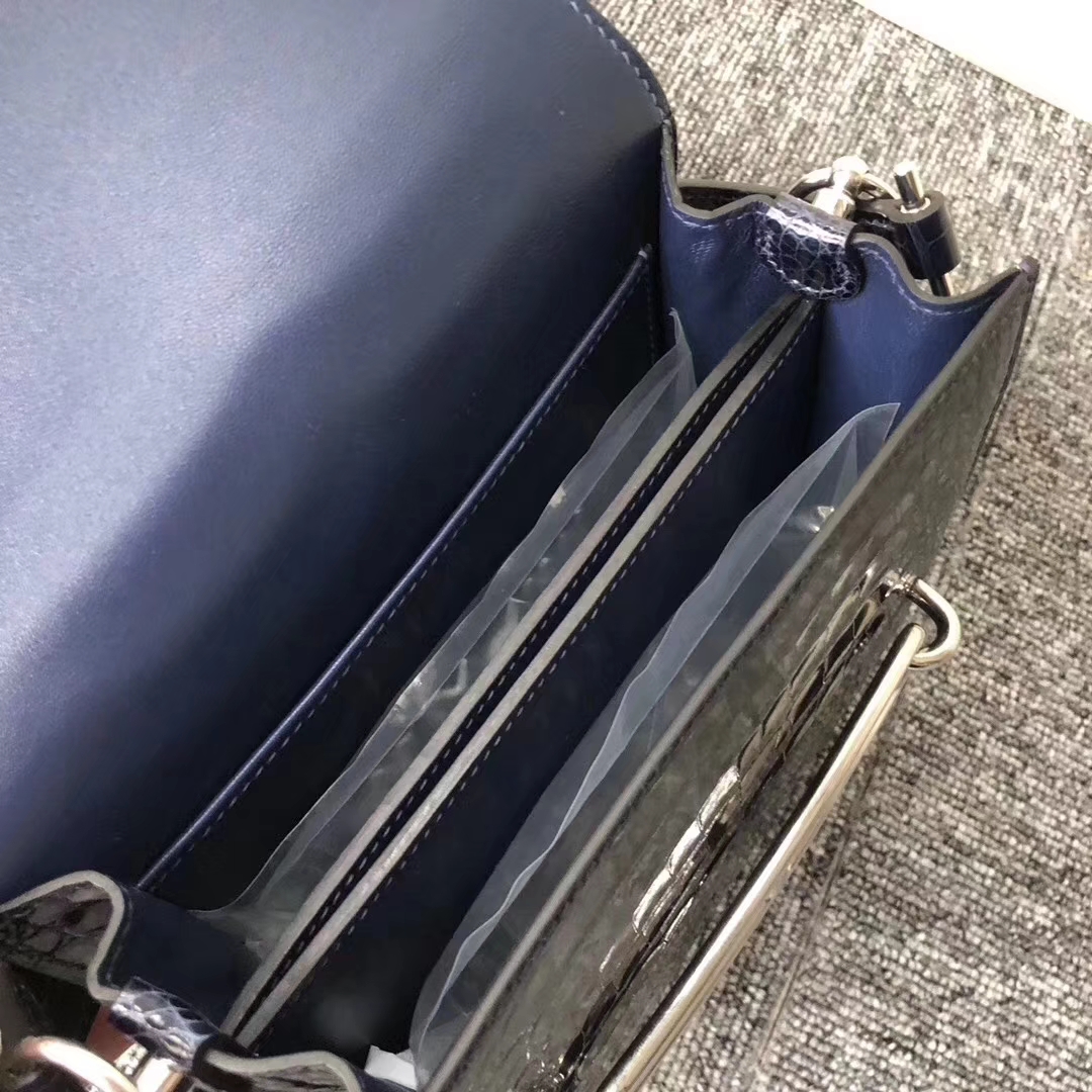 Hermès（爱马仕）Roulis Alligator 鳄鱼 马耳他蓝宝石蓝 银扣 超美 18cm