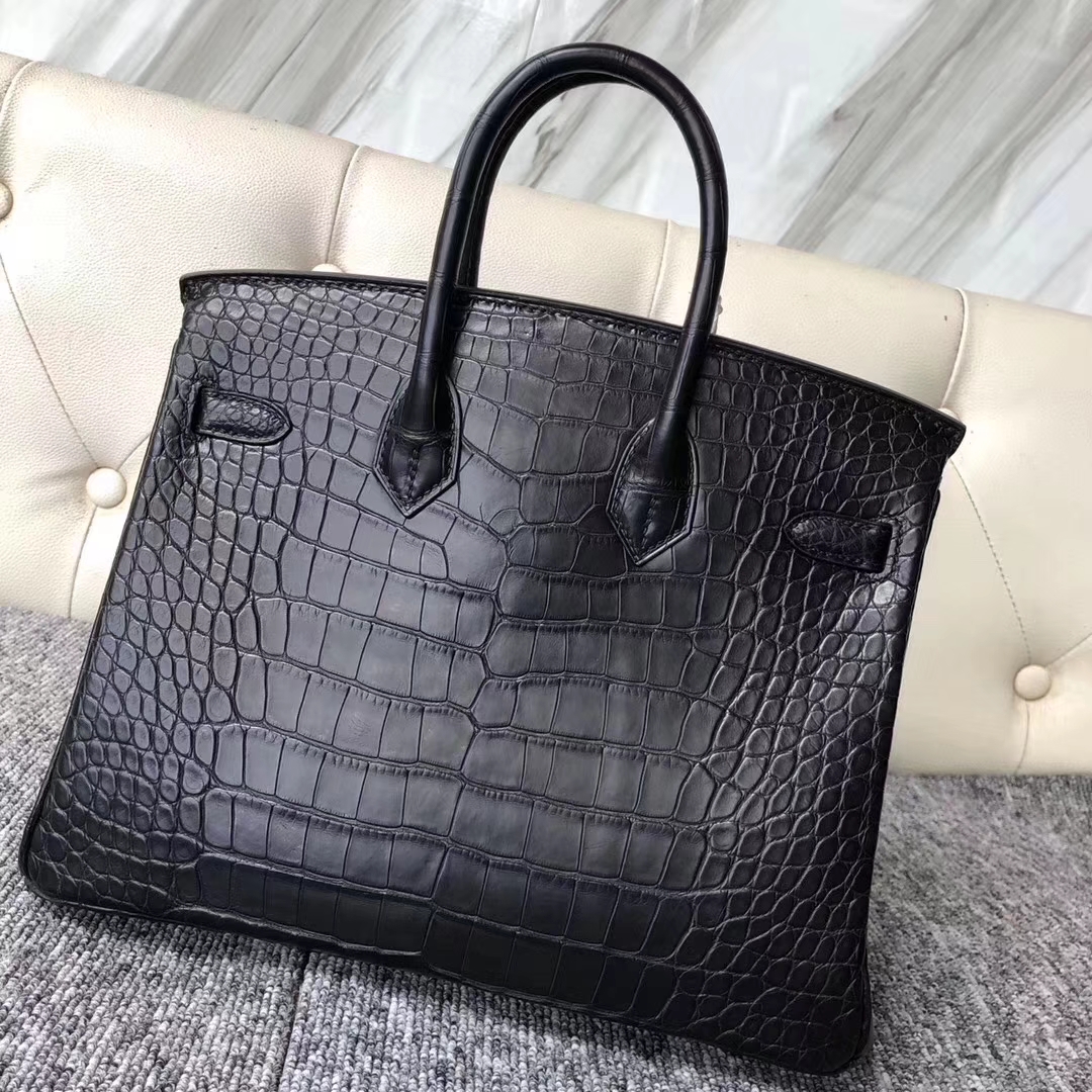 Hermès（爱马仕）Birkin铂金包 Alligator matt雾面鳄鱼 ck89 黑色 noir 银扣 25cm