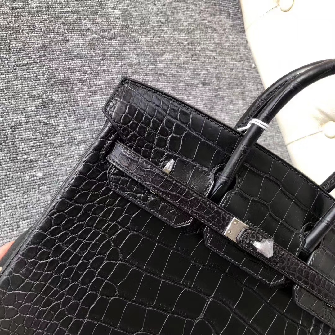 Hermès（爱马仕）Birkin铂金包 Alligator matt雾面鳄鱼 ck89 黑色 noir 银扣 25cm