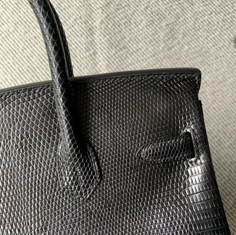 Hermès（爱马仕）Birkin铂金包 黑色 精选顶级蜥蜴皮 银扣 25cm
