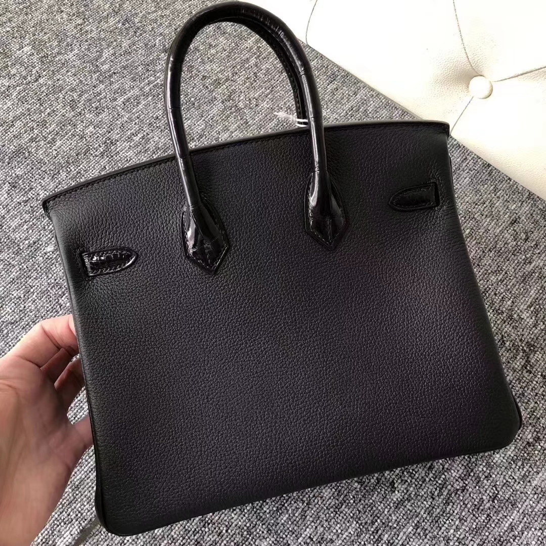 Hermès（爱马仕）Touch系列 Birkin铂金包 ck89 黑色 亮面鳄鱼 玫瑰金扣 25cm