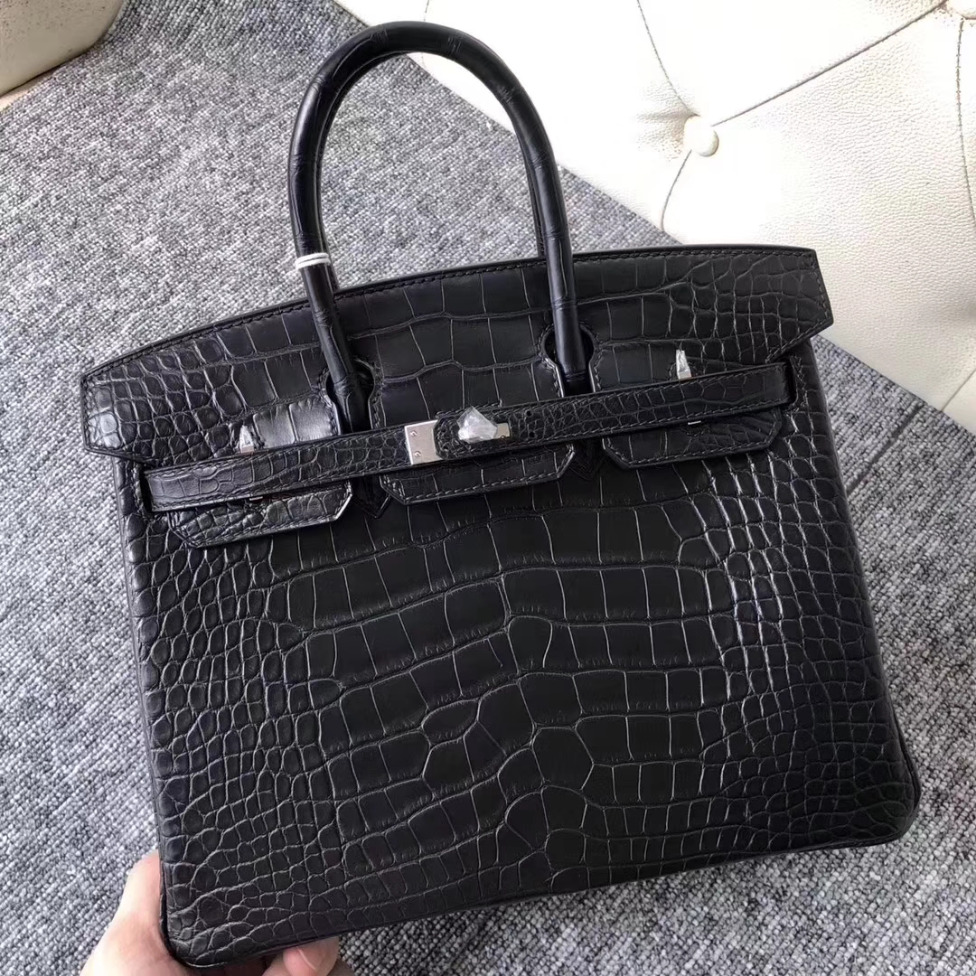 Hermès（爱马仕）Birkin铂金包 Alligator matt雾面鳄鱼 ck89 黑色 noir 银扣 25cm