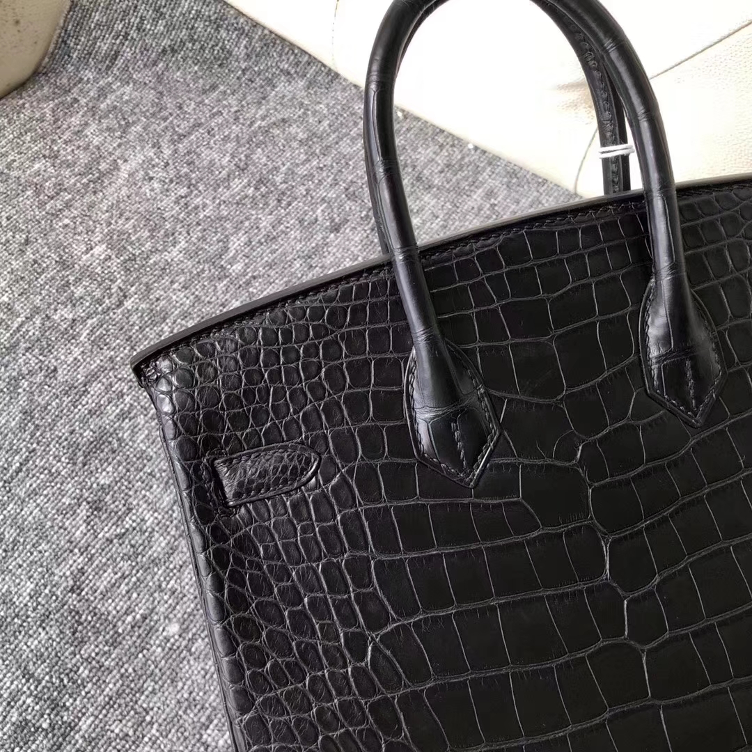Hermès（爱马仕）Birkin铂金包 Alligator matt雾面鳄鱼 ck89 黑色 noir 银扣 25cm