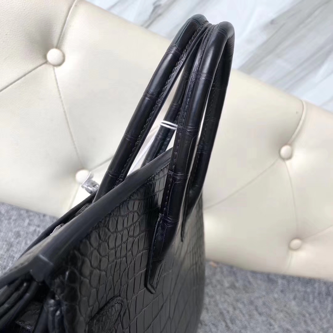 Hermès（爱马仕）Birkin铂金包 Alligator matt雾面鳄鱼 ck89 黑色 noir 银扣 25cm