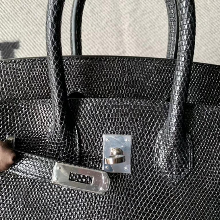Hermès(爱马仕)Birkin铂金包 黑色 精选顶级蜥蜴皮 银扣 25cm-拉尔森鳄鱼皮具定制 - 爱马仕包包官网 Hermès(爱马仕)Birkin铂金包 黑色 精选顶级蜥蜴皮 银扣 25cm