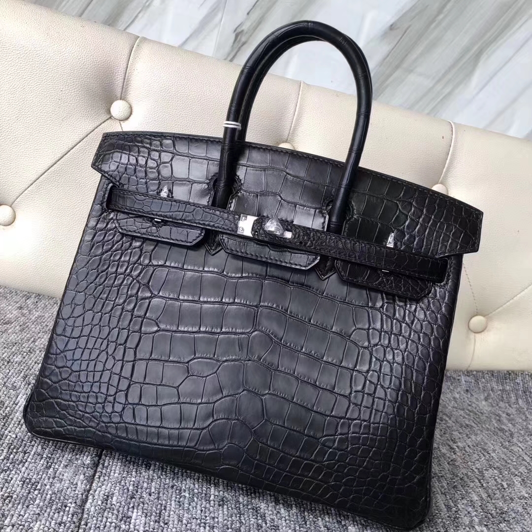 Hermès（爱马仕）Birkin铂金包 Alligator matt雾面鳄鱼 ck89 黑色 noir 银扣 25cm