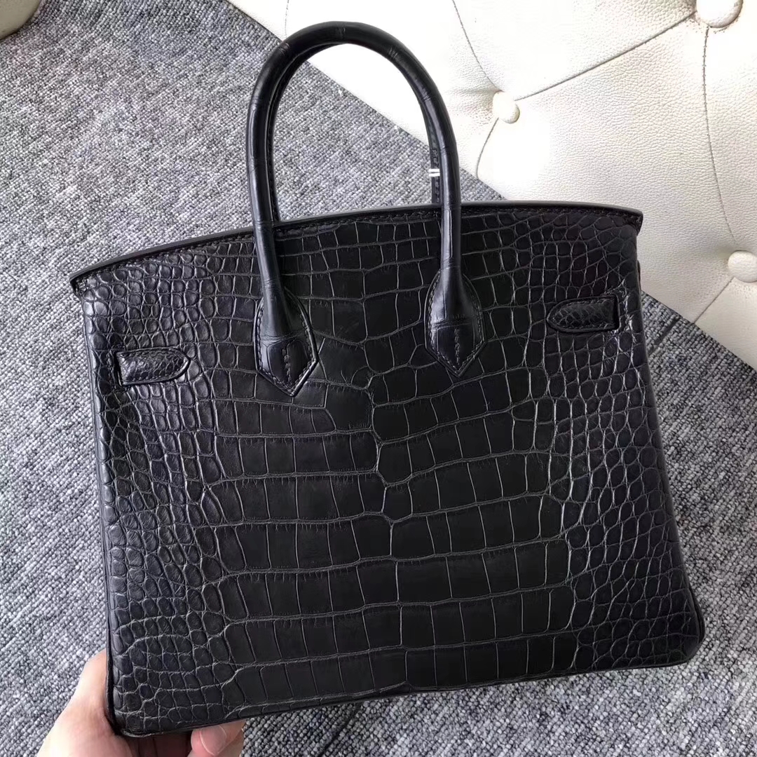 Hermès（爱马仕）Birkin铂金包 Alligator matt雾面鳄鱼 ck89 黑色 noir 银扣 25cm