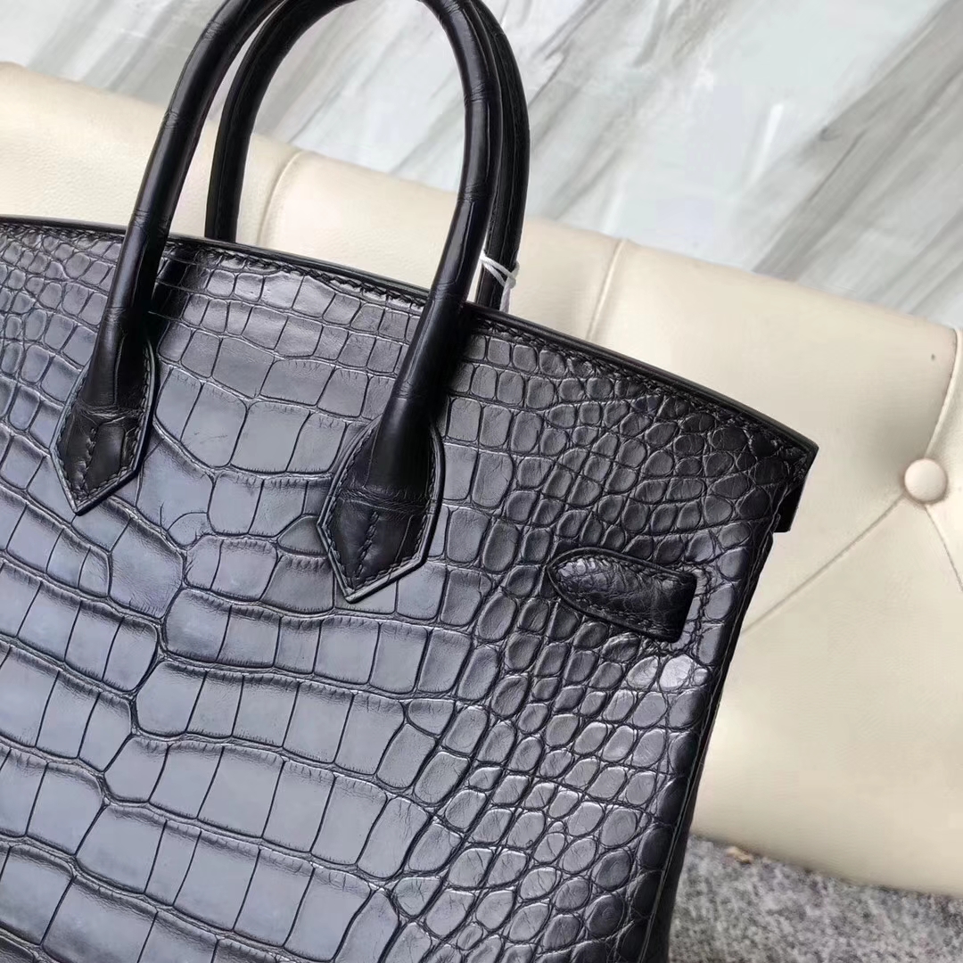 Hermès（爱马仕）Birkin铂金包 Alligator matt雾面鳄鱼 ck89 黑色 noir 银扣 25cm