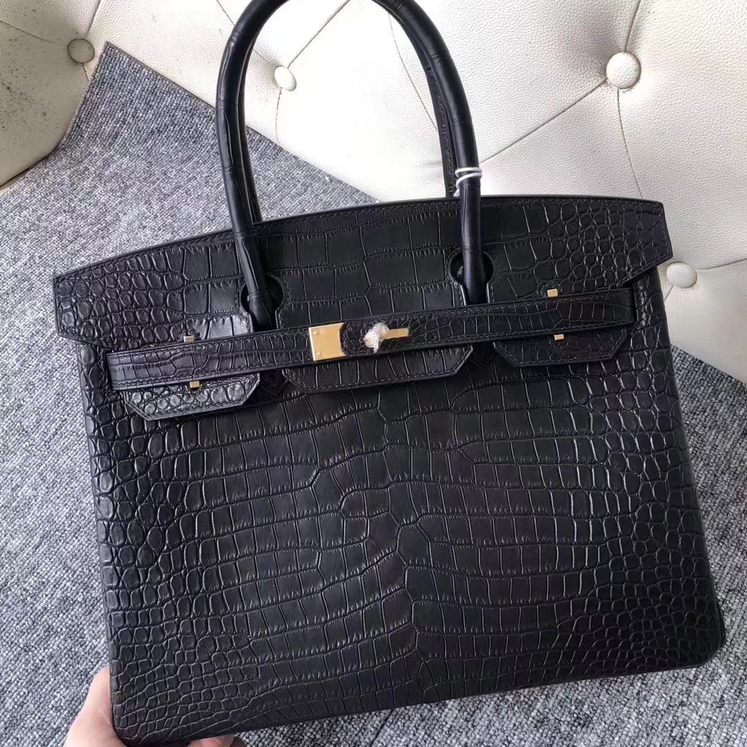 Hermès(爱马仕)Birkin铂金包 porosus matt 雾面澳洲湾鳄 ck89 黑色 noir 金扣 30cm-拉尔森鳄鱼皮具定制 - 爱马仕包包官网 Hermès(爱马仕)Birkin铂金包 porosus matt 雾面澳洲湾鳄 ck89 黑色 noir 金扣 30cm