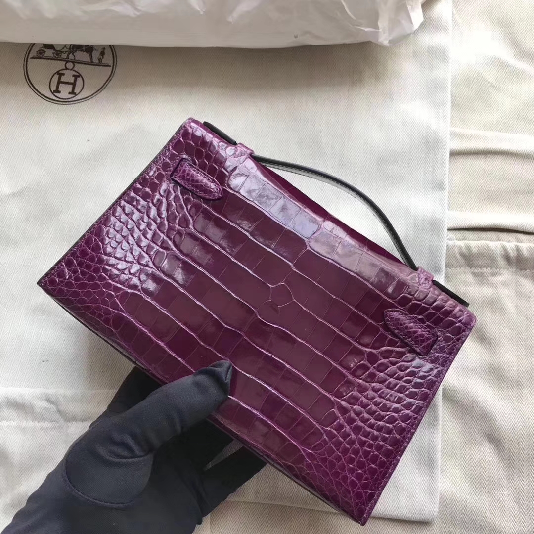 Hermès（爱马仕）Minikelly pochette 22cm Alligator shiny N5加仑紫 银扣