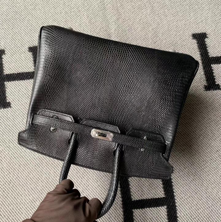 Hermès（爱马仕）Birkin铂金包 黑色 精选顶级蜥蜴皮 银扣 25cm