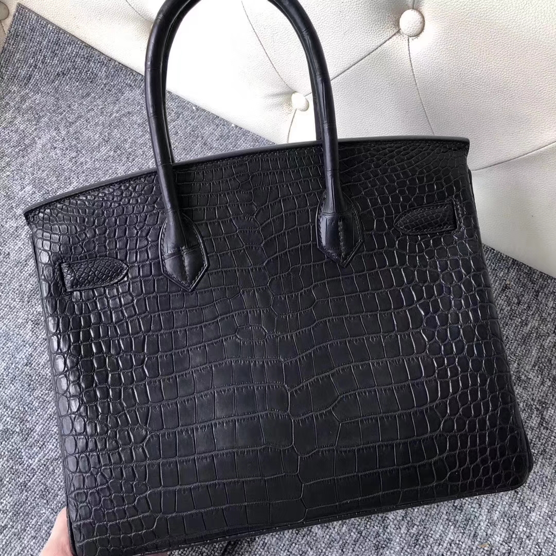 Hermès（爱马仕）Birkin铂金包 porosus matt 雾面澳洲湾鳄 ck89 黑色 noir 金扣 30cm