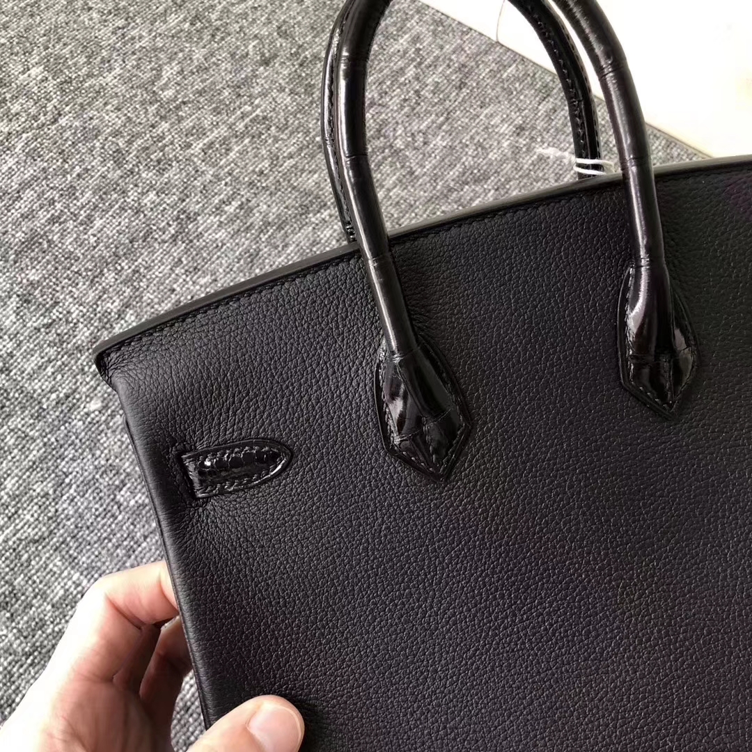 Hermès（爱马仕）Touch系列 Birkin铂金包 ck89 黑色 亮面鳄鱼 玫瑰金扣 25cm