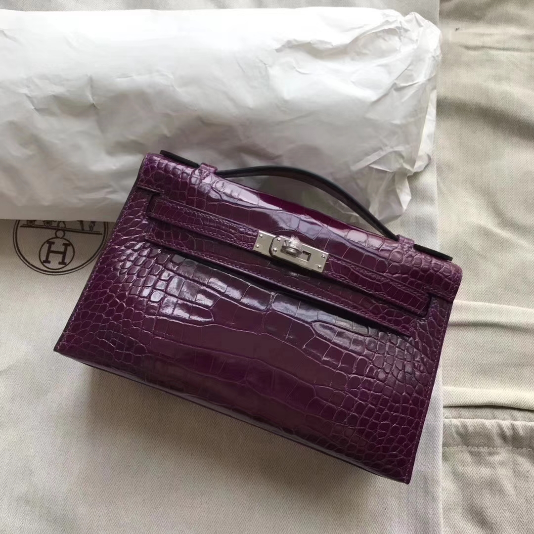 Hermès（爱马仕）Minikelly pochette 22cm Alligator shiny N5加仑紫 银扣