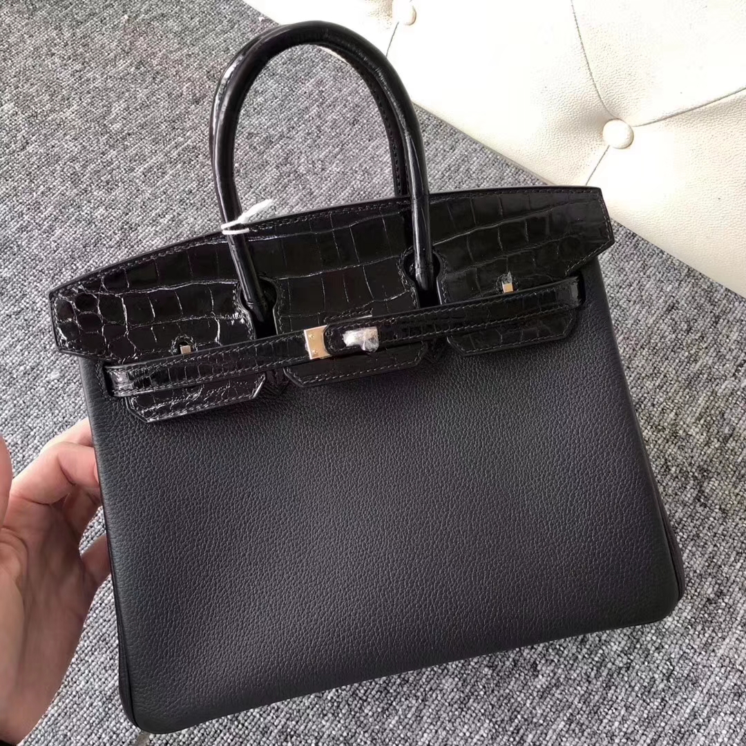 Hermès（爱马仕）Touch系列 Birkin铂金包 ck89 黑色 亮面鳄鱼 玫瑰金扣 25cm