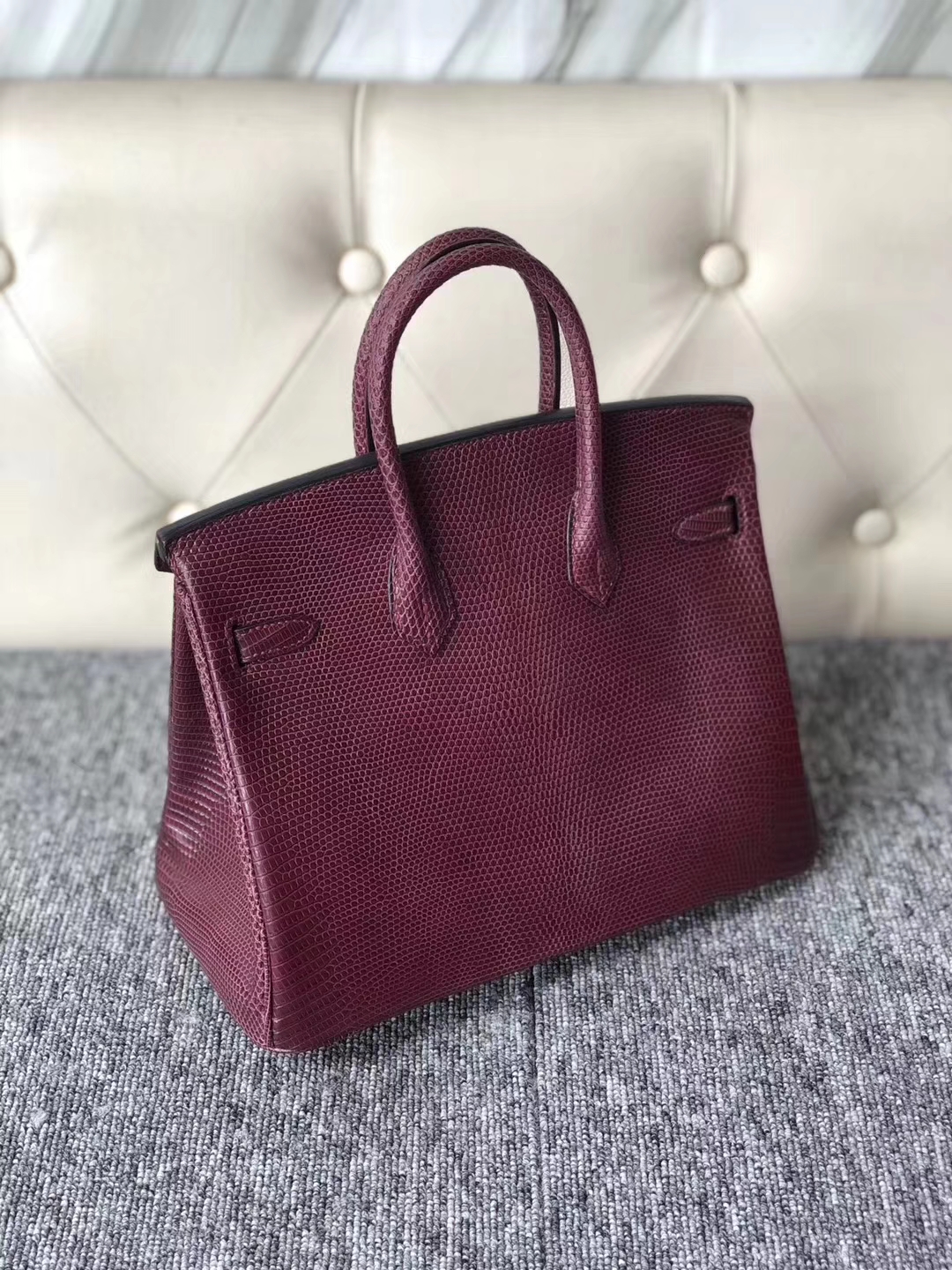 Hermès（爱马仕）Birkin 铂金包 Lizard 进口亮面蜥蜴  ck57 波尔多酒红  金扣 25cm 现货