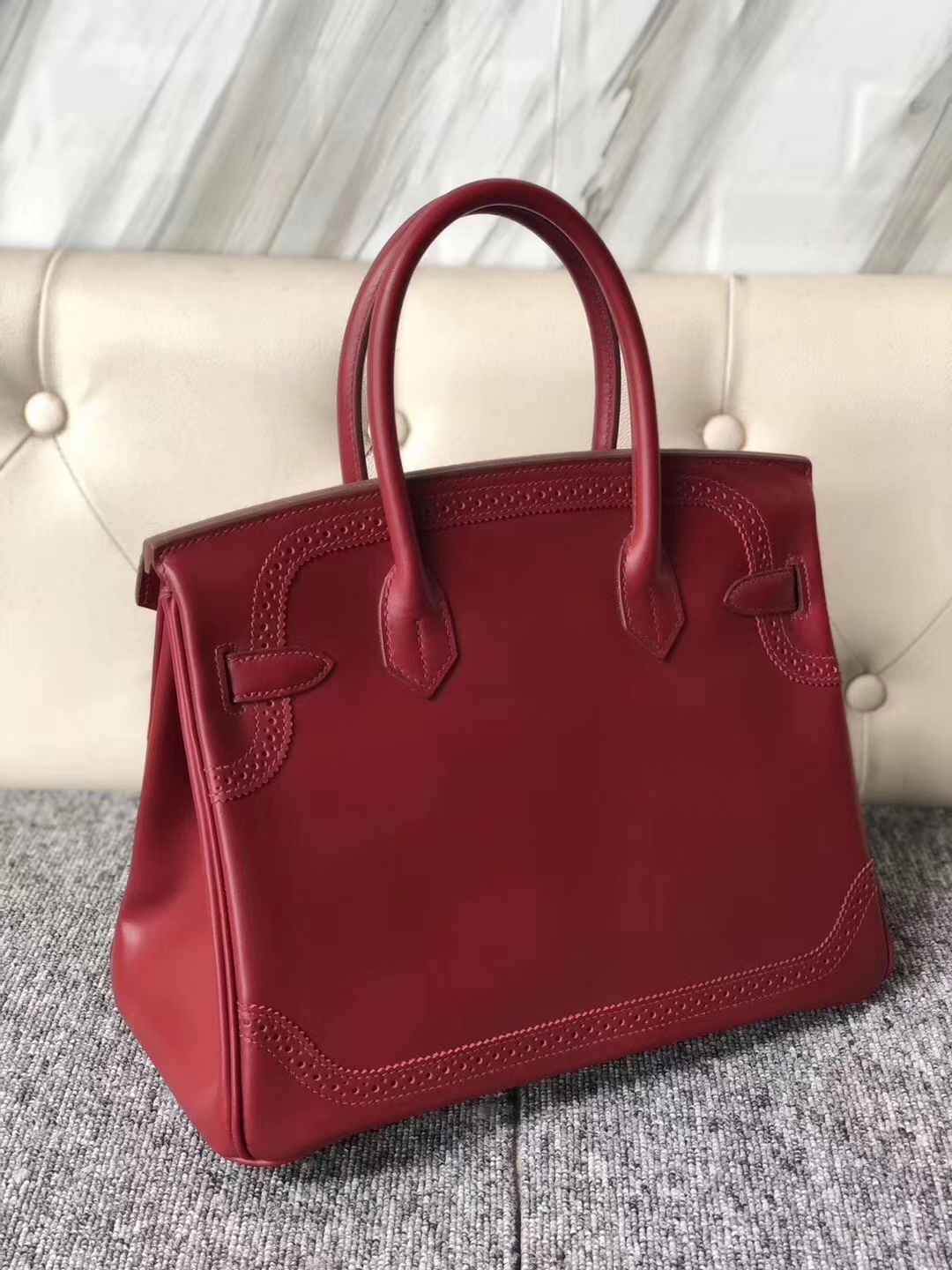 Hermès（爱马仕）Birkin铂金包 蕾丝 Boxcalf  宝石红 银扣 顶级手缝 超美现货 30cm