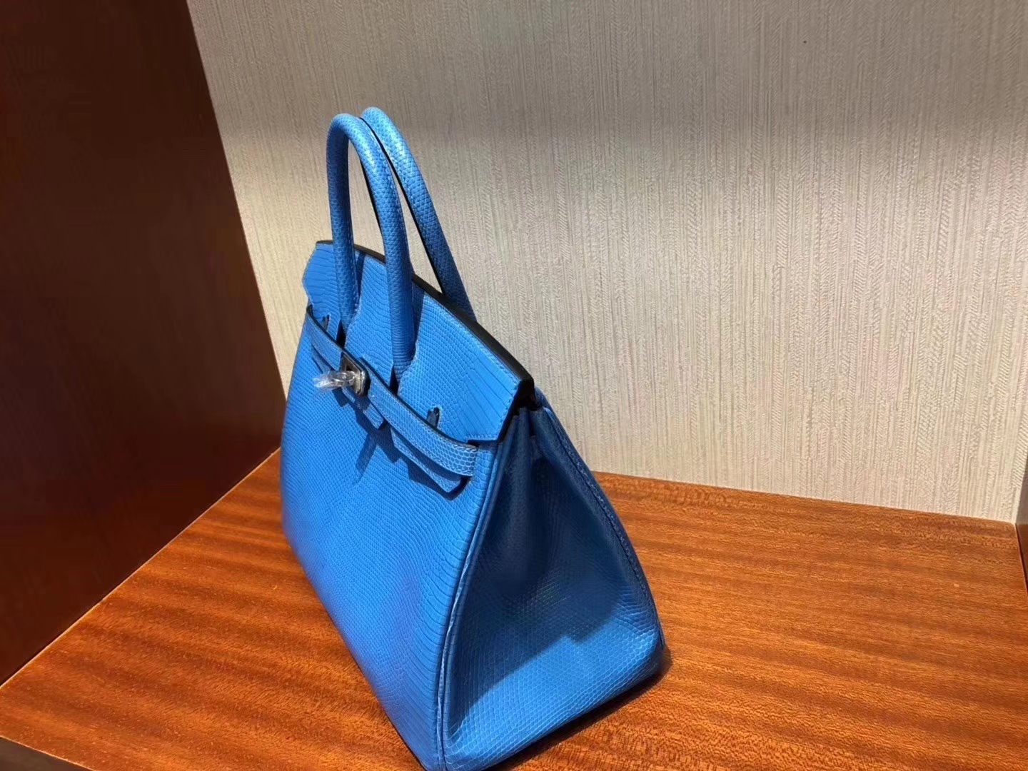 Hermès（爱马仕）Birkin 铂金包 Lizard 进口亮面蜥蜴 7Q希腊蓝 mykonos 银扣 25cm 现货