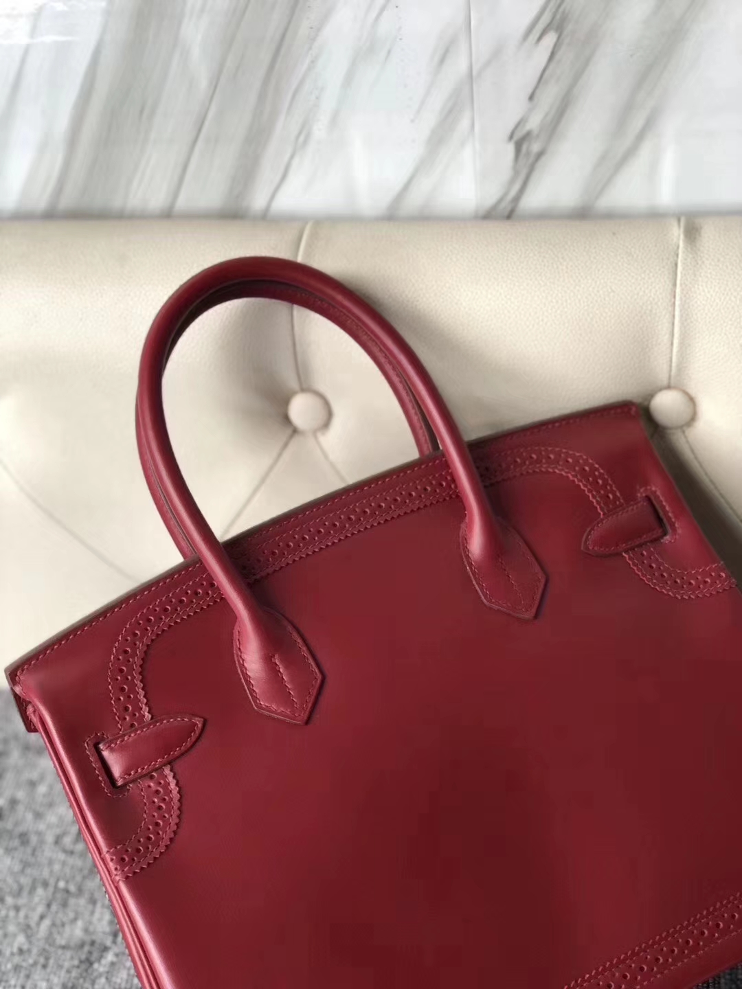 Hermès（爱马仕）Birkin铂金包 蕾丝 Boxcalf  宝石红 银扣 顶级手缝 超美现货 30cm