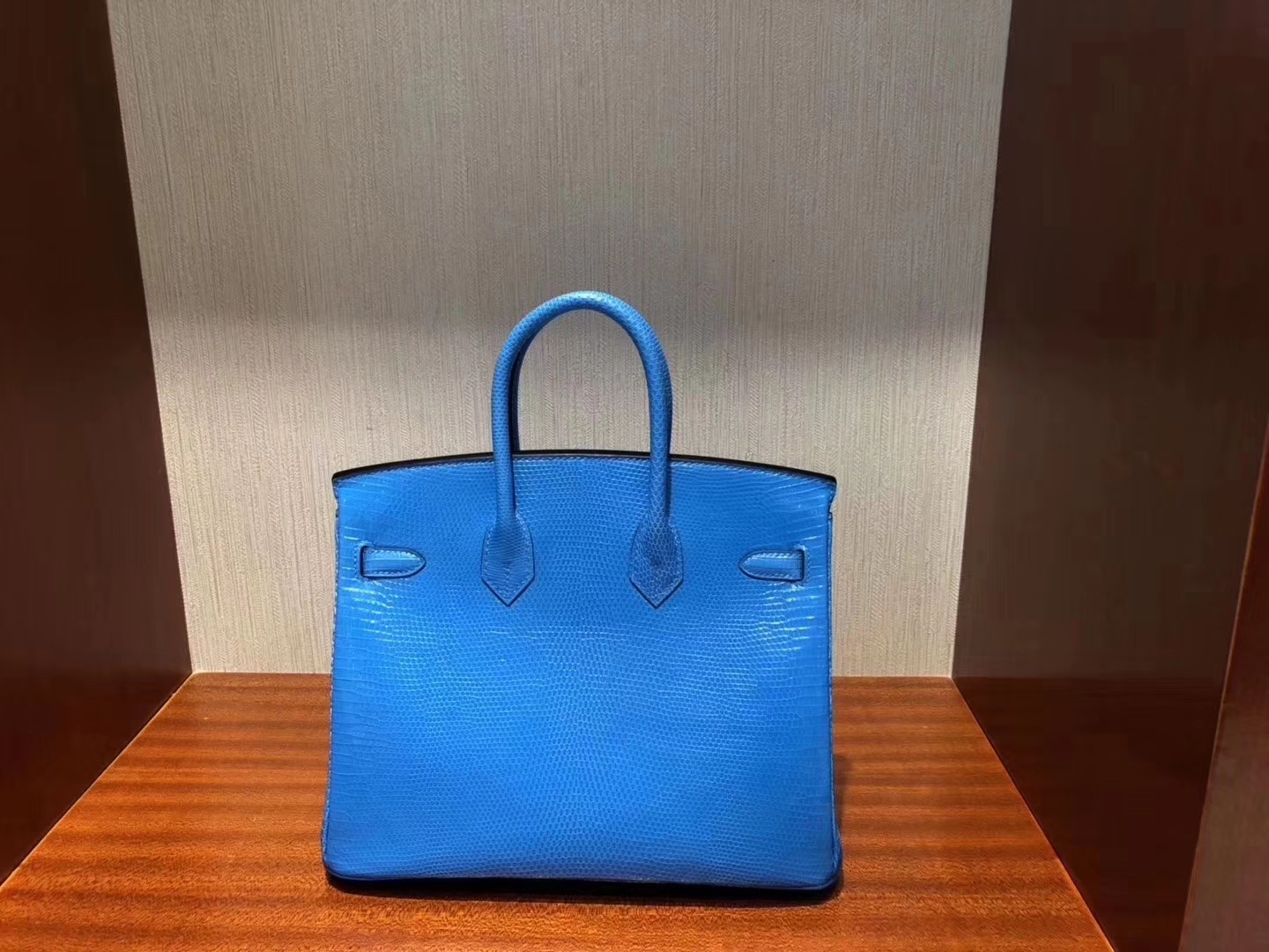 Hermès（爱马仕）Birkin 铂金包 Lizard 进口亮面蜥蜴 7Q希腊蓝 mykonos 银扣 25cm 现货