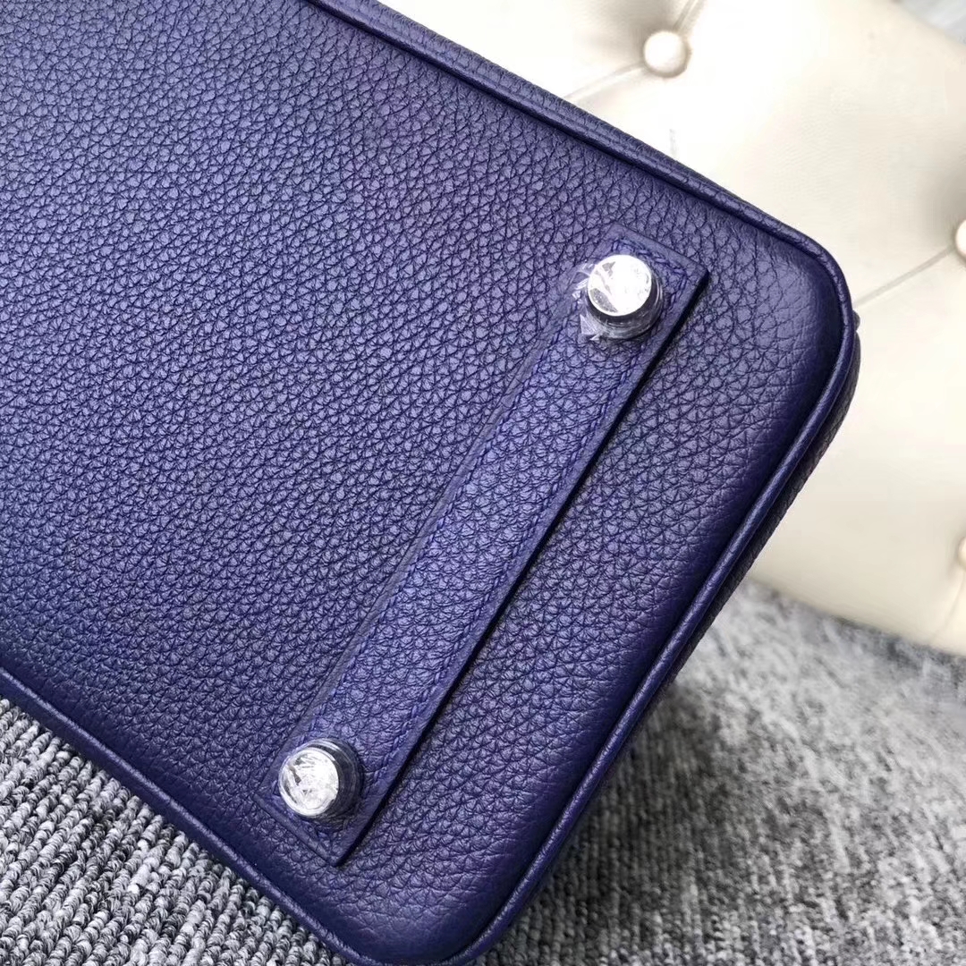 Hermès（爱马仕）Birkin 铂金包 M3 墨水蓝墨水蓝鳄鱼 银扣 定制款 25cm