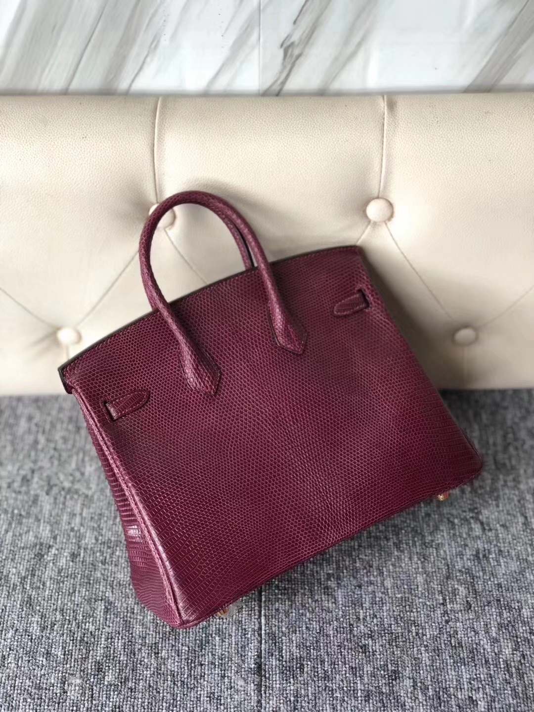 Hermès（爱马仕）Birkin 铂金包 Lizard 进口亮面蜥蜴  ck57 波尔多酒红  金扣 25cm 现货